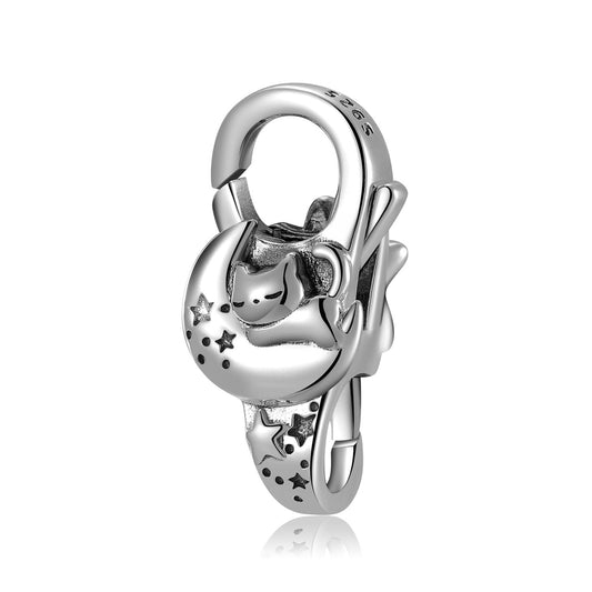 Fermoir mousqueton Chaton sur Croissant de Lune - Argent S925