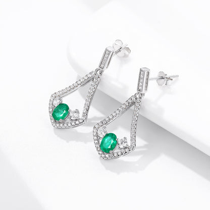 Naturel Émeraude Boucles D'oreilles Haute Qualité Zirconium S925 Argent - Maria B.