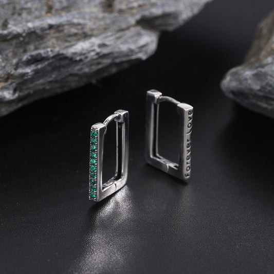 S925 Sterling Argent Géométrique Carré Diamant Thai Argent Boucles D'oreilles - Maria B.