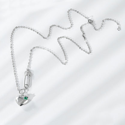 Cool Necklace Women's Fashion S925 Silver Emerald Heart Pendant Paper Clip - Maria B.