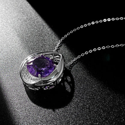 Mode Simple En Forme de Goutte Pendentif Polyvalent Tempérament Améthyste Collier de Femmes 925 Argent - Maria B.