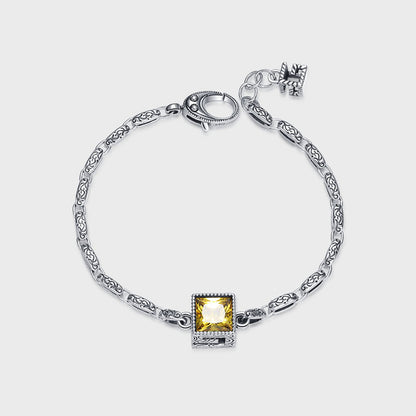Letter G Purple Zircon Bracelet Women's Vintage S925 Sterling Silver Carved Heavy Design Bracelet - Maria B.