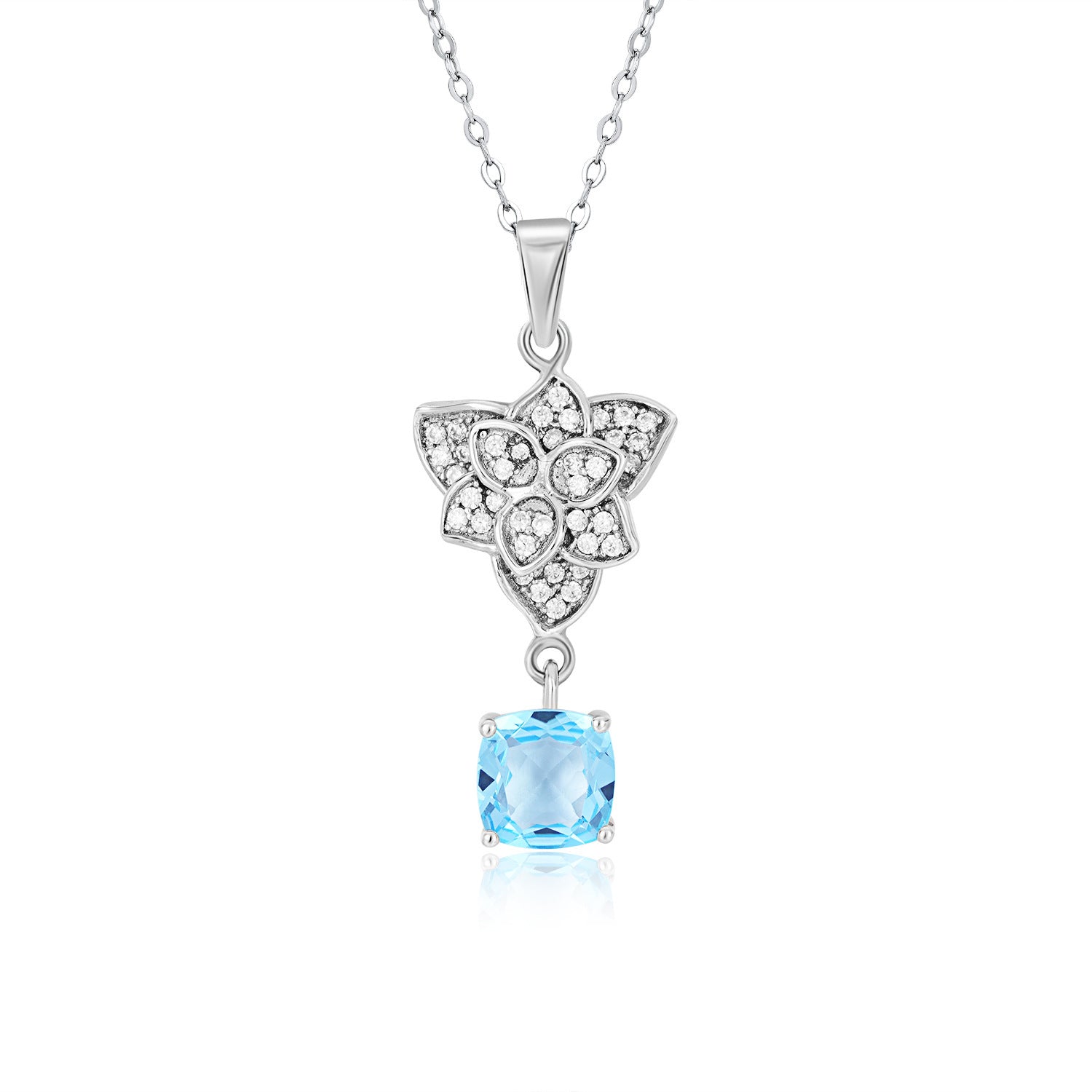Mode S925 Argent Ensemble Suisse Topaze Bleue Pendentif Collier - Maria B.