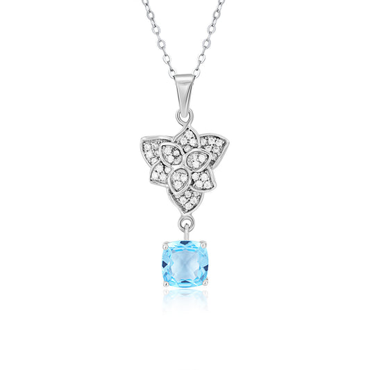 Mode S925 Argent Ensemble Suisse Topaze Bleue Pendentif Collier - Maria B.