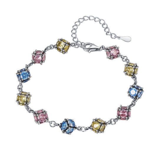 Zircon Boule De Verre De Couleur Couleur Rose Ciel Bleu Bracelet - Maria B.