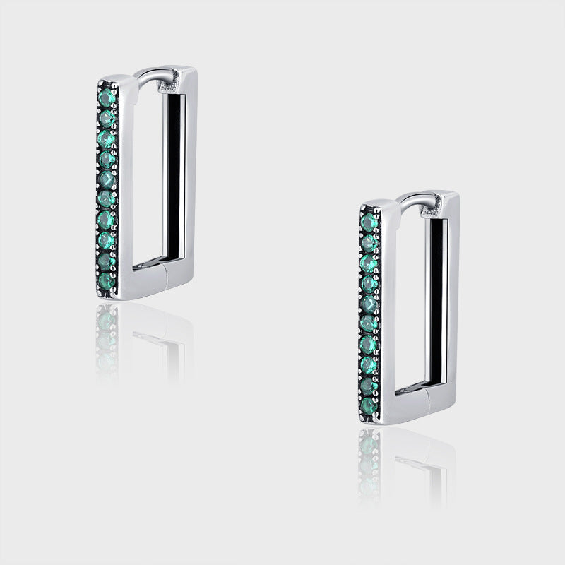 S925 Sterling Argent Géométrique Carré Diamant Thai Argent Boucles D'oreilles - Maria B.