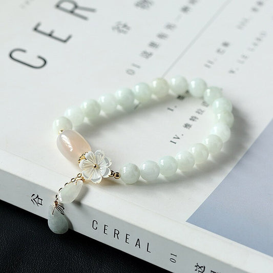 Bracelet Fleur d'Agate - Jadeite, Agate, Coquillage et Or 14k