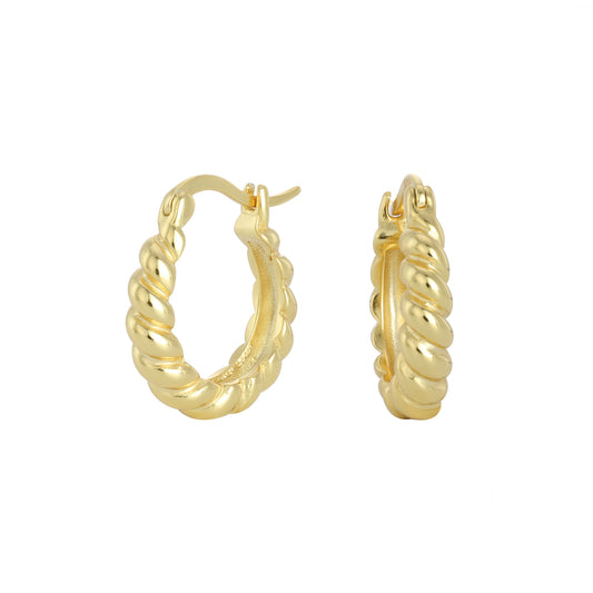 une paire de boucles d'oreilles en or sur un fond blanc