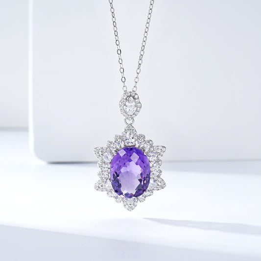 Natural Amethyst Necklace Women's 925 Silver - Maria B.