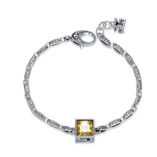Letter G Purple Zircon Bracelet Women's Vintage S925 Sterling Silver Carved Heavy Design Bracelet - Maria B.