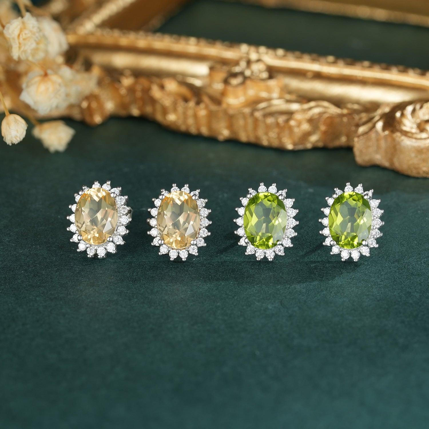 S925 Argent Naturel Topaze Péridot Boucles D'oreilles de Femmes De Luxe Premium Bijoux - Maria B.