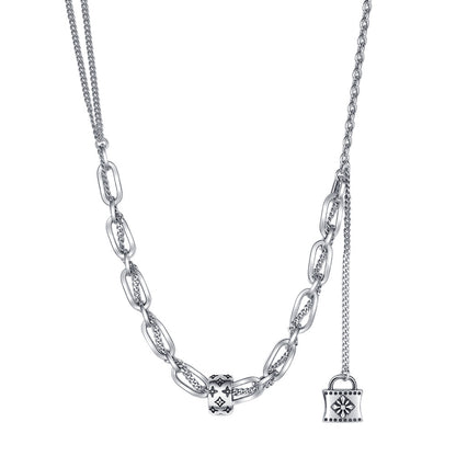 S925 Sterling Silver Print Collier Femmes de Rétro Style High Class Blocage Gland Chaîne de Reprise Double Couche Splice Chandail Chaîne - Maria B.