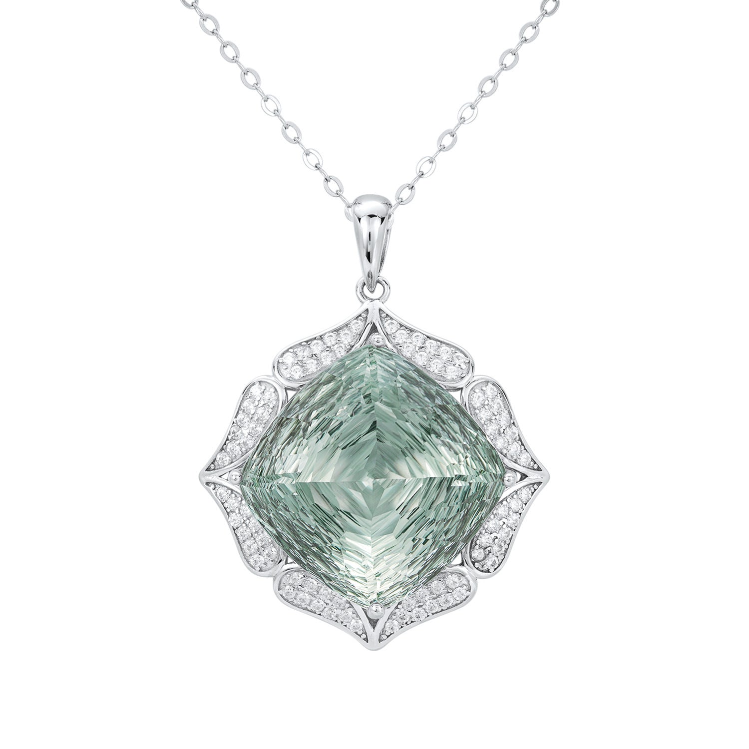 Chaîne de Chandail de luxe Féminité S925 Argent Ensemble Grand Vert Naturel Pendentif En Cristal de Haute qualité Bijoux - Maria B.