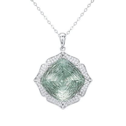 Chaîne de Chandail de luxe Féminité S925 Argent Ensemble Grand Vert Naturel Pendentif En Cristal de Haute qualité Bijoux - Maria B.