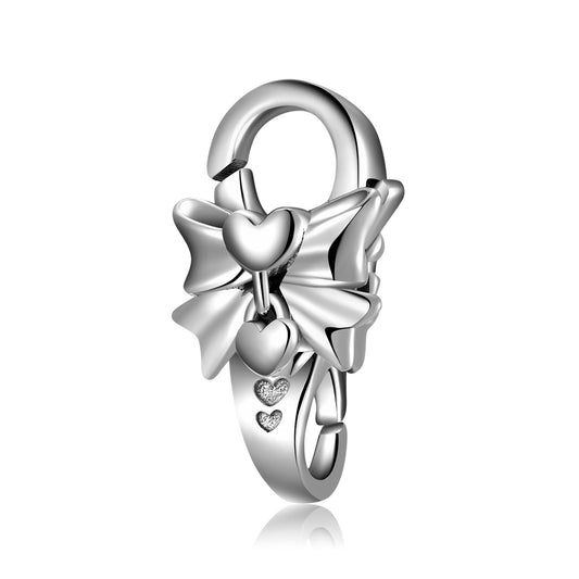 Fermoir mousqueton Double Coeur Noeud Papillon - Argent S925