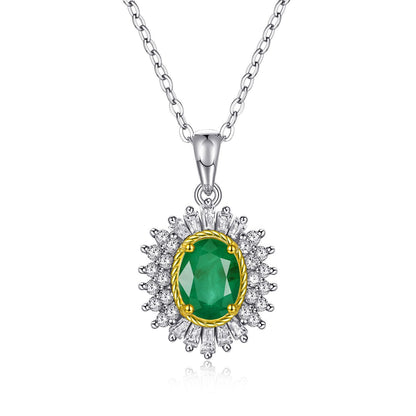 Naturel Émeraude Pendentif Féminin Minoritaire Conception Bijoux S925 Argent Chaîne - Maria B.