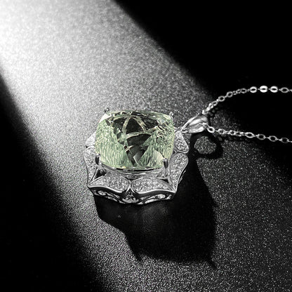 Chaîne de Chandail de luxe Féminité S925 Argent Ensemble Grand Vert Naturel Pendentif En Cristal de Haute qualité Bijoux - Maria B.