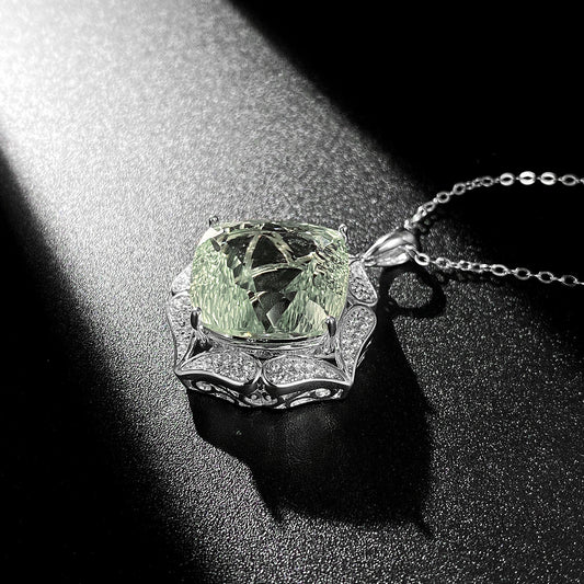 Chaîne de Chandail de luxe Féminité S925 Argent Ensemble Grand Vert Naturel Pendentif En Cristal de Haute qualité Bijoux - Maria B.