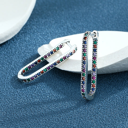 Diamant Incrusté Rectangulaire S925 Sterling Argent Vintage Porter Géométrique Boucles D'oreilles - Maria B.