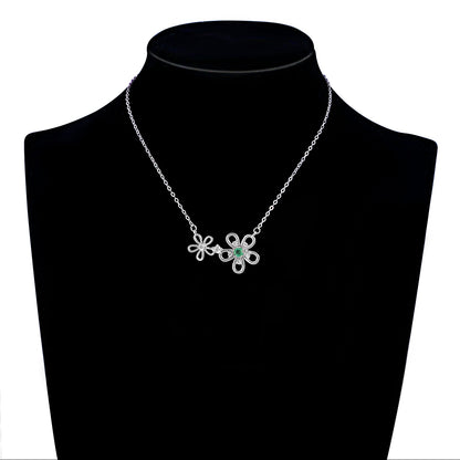 Flower Shaped S925 Silver Necklace Girl's Versatile Collar Chain Grandmother's Emerald Pendant - Maria B.