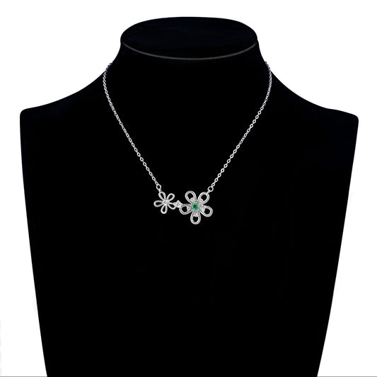 Flower Shaped S925 Silver Necklace Girl's Versatile Collar Chain Grandmother's Emerald Pendant - Maria B.