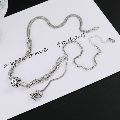 S925 Sterling Silver Print Collier Femmes de Rétro Style High Class Blocage Gland Chaîne de Reprise Double Couche Splice Chandail Chaîne - Maria B.