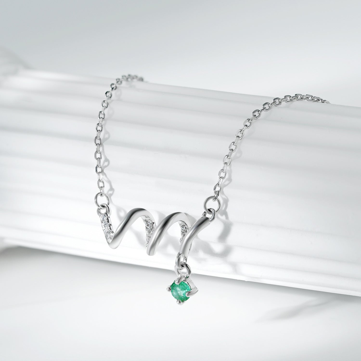 Fashion ECG Necklace Versatile Women's Jewelry Simple S925 Silver Set Emerald Pendant Collar Chain - Maria B.