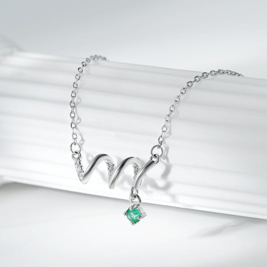 Fashion ECG Necklace Versatile Women's Jewelry Simple S925 Silver Set Emerald Pendant Collar Chain - Maria B.