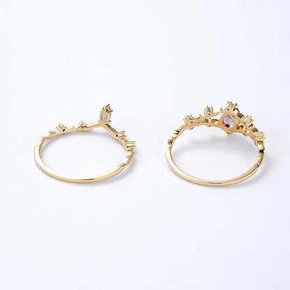 S925 argent plaqué 14k or améthyste ensemble de bagues - Maria B.