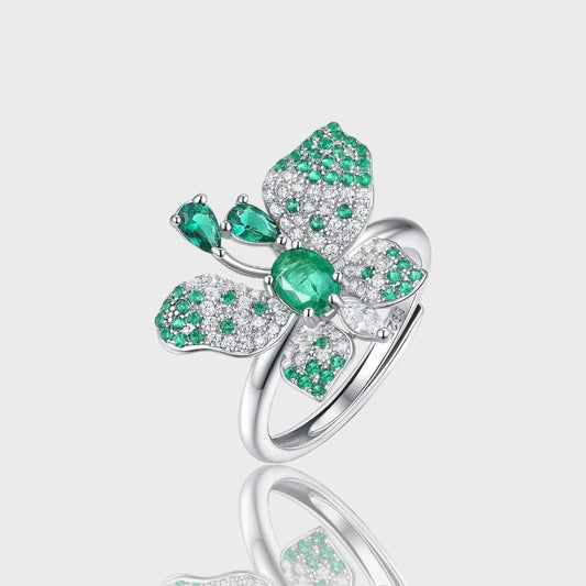 Bague Papillon - Émeraude et Argent Sterling 925
