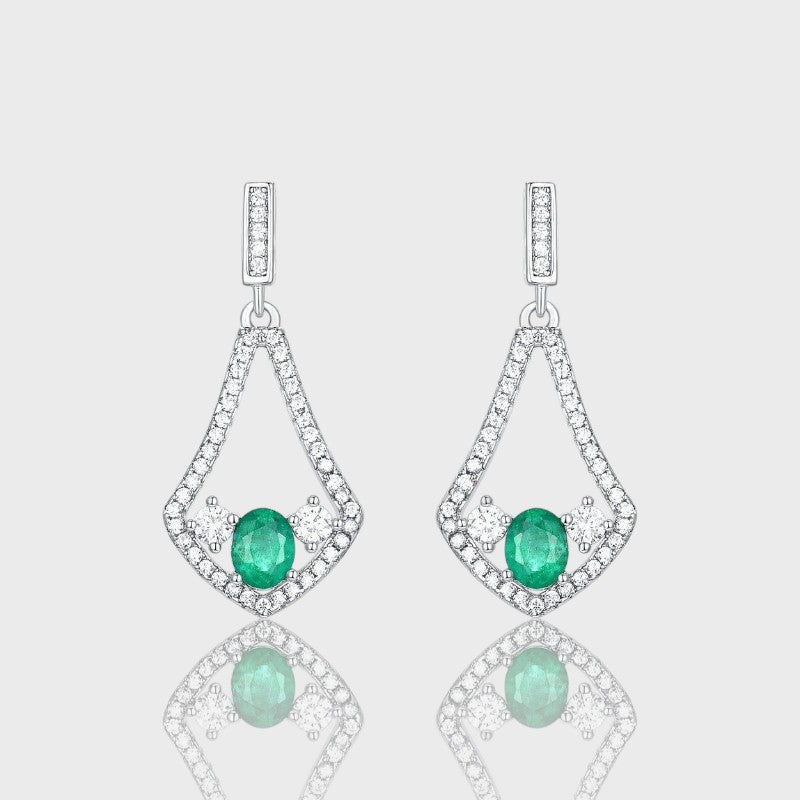 Boucles D'oreilles Zaya - Émeraude, Zircons et Argent S925