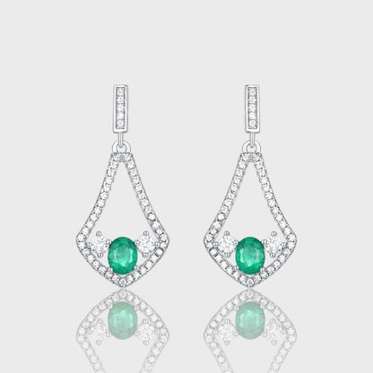 Boucles D'oreilles Zaya - Émeraude, Zircons et Argent S925
