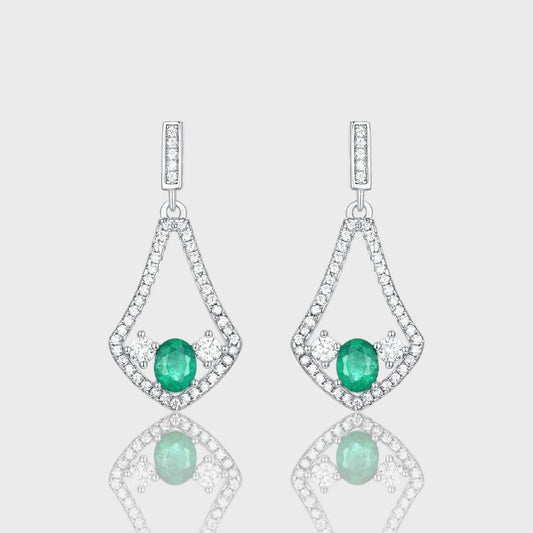 Boucles D'oreilles Zaya - Émeraude, Zircons et Argent S925