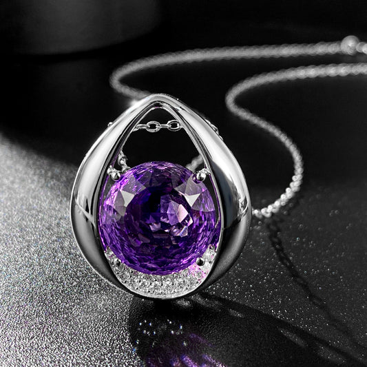 Mode Simple En Forme de Goutte Pendentif Polyvalent Tempérament Améthyste Collier de Femmes 925 Argent - Maria B.
