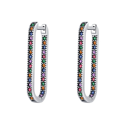 Diamant Incrusté Rectangulaire S925 Sterling Argent Vintage Porter Géométrique Boucles D'oreilles - Maria B.