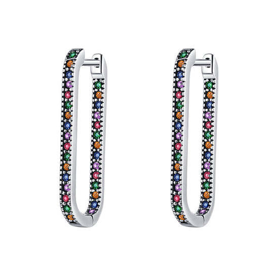 Diamant Incrusté Rectangulaire S925 Sterling Argent Vintage Porter Géométrique Boucles D'oreilles - Maria B.