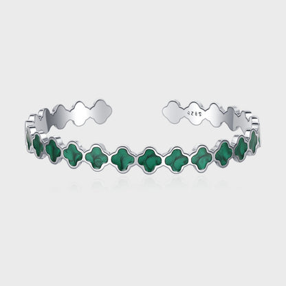 S925 Sterling Argent Quatre Feuille Fleur Quicksand Émail Femelle Réglable À La Mode de Baisse Glaçure Avocat Couleur Bracelet - Maria B.