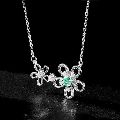 Flower Shaped S925 Silver Necklace Girl's Versatile Collar Chain Grandmother's Emerald Pendant - Maria B.