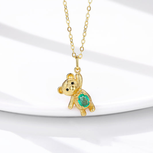 S925 ensemble en argent Dan en forme de collier émeraude naturel ours pendentif - Maria B.