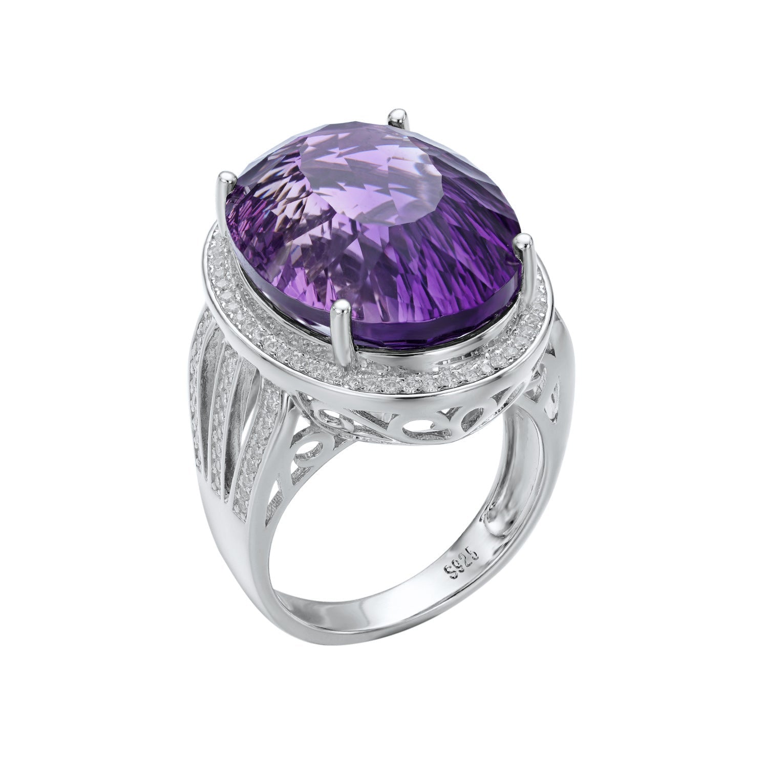 Bague Amy - Argent Sterling 925 Améthyste 20ct et Cristal - Maria B.