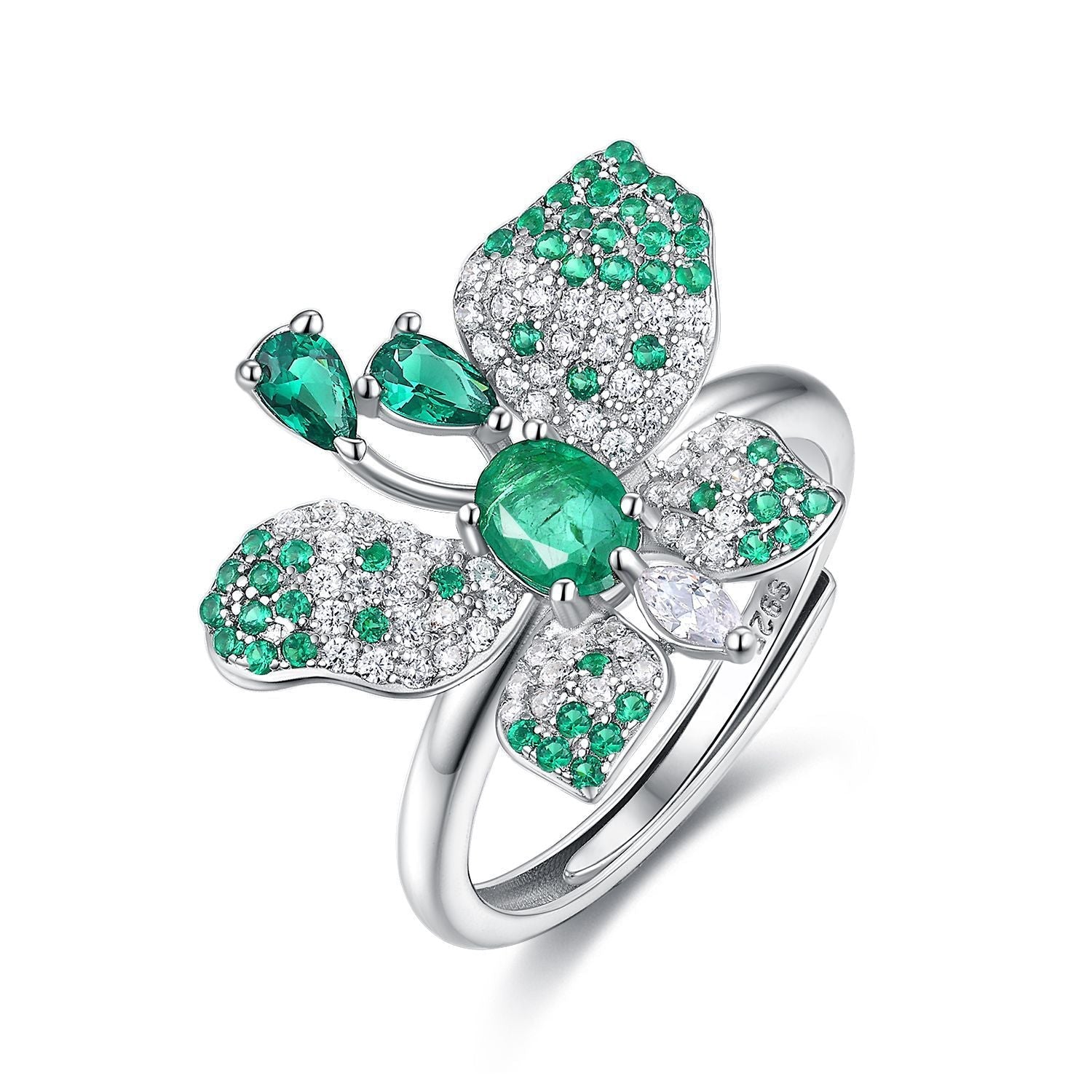 Bague Butterfly - Émeraude et Argent Sterling 925 - Maria B.