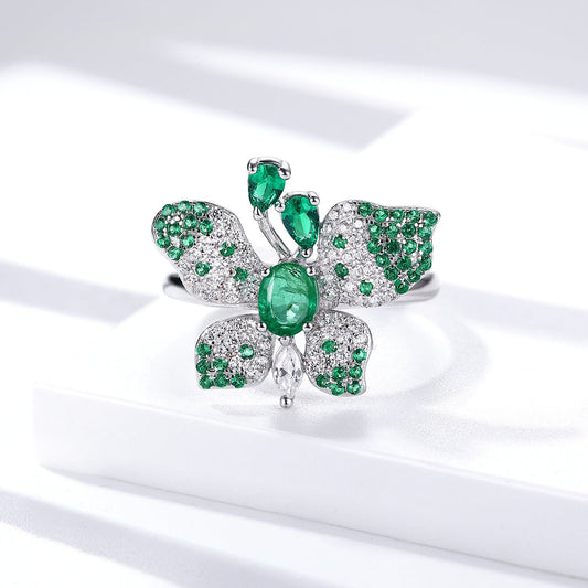 Bague Butterfly - Émeraude et Argent Sterling 925 - Maria B.