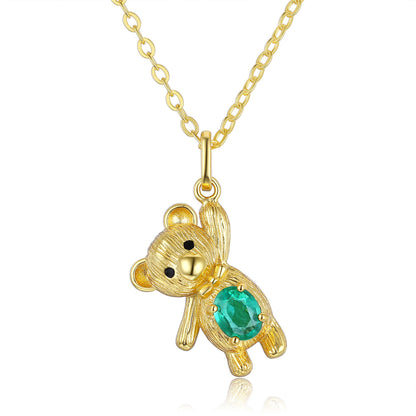 S925 ensemble en argent Dan en forme de collier émeraude naturel ours pendentif - Maria B.