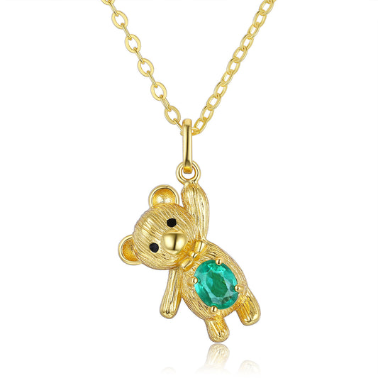 S925 ensemble en argent Dan en forme de collier émeraude naturel ours pendentif - Maria B.