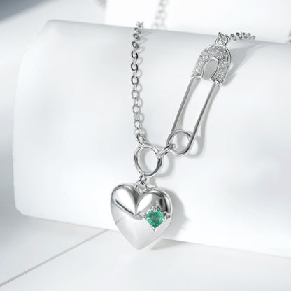 Cool Necklace Women's Fashion S925 Silver Emerald Heart Pendant Paper Clip - Maria B.
