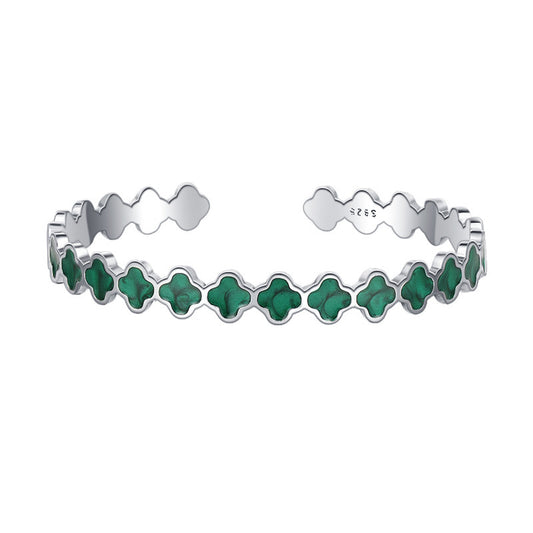 S925 Sterling Argent Quatre Feuille Fleur Quicksand Émail Femelle Réglable À La Mode de Baisse Glaçure Avocat Couleur Bracelet - Maria B.