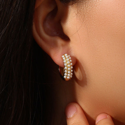 Boucles d'oreilles Cascade de Perles - Acier inoxydable plaqué Or 18K - Maria B.