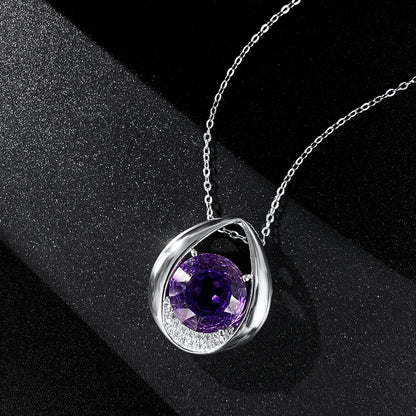 Mode Simple En Forme de Goutte Pendentif Polyvalent Tempérament Améthyste Collier de Femmes 925 Argent - Maria B.