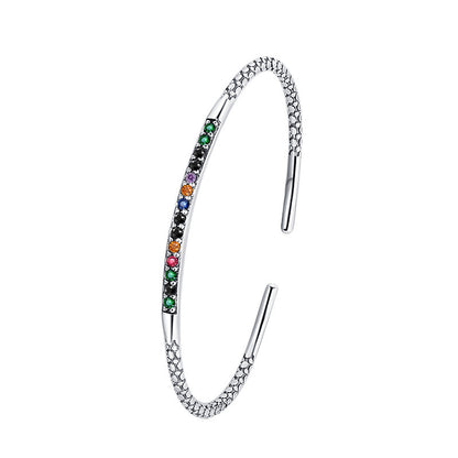 S925 Sterling Silver Vintage Carved Pattern Bracelet Women's Simple Small Design Rainbow Light Luxury Bracelet - Maria B.
