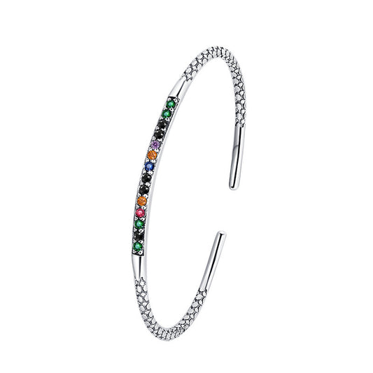 S925 Sterling Silver Vintage Carved Pattern Bracelet Women's Simple Small Design Rainbow Light Luxury Bracelet - Maria B.